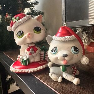 Rare 2006 Littlest Pet Shop Christmas Bobble head Cat Figurine & puppy